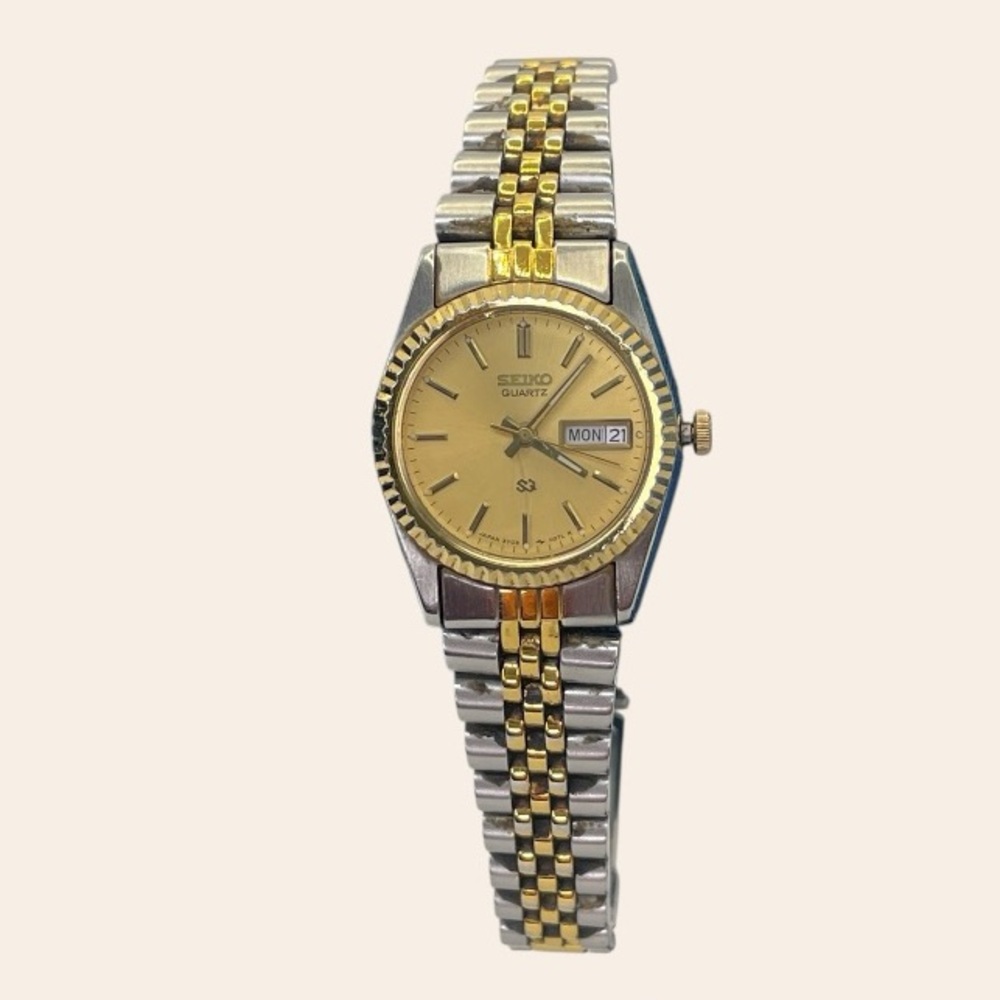 Vintage Seiko Quartz Watch Gold Dial Day Date Two Tone Jubilee Bracelet Classic - Picture 4 of 12